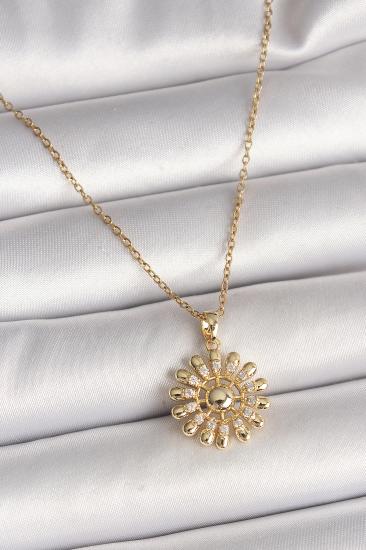 Erb 316L Çelik Gold Renk Zincir Zirkon Taşlı Güneş Model Kadın Kolye