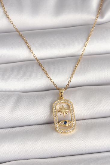 Erb 316L Çelik Gold Renk Zincir Zirkon Taşlı Göz Yıldız Model Kadın Kolye