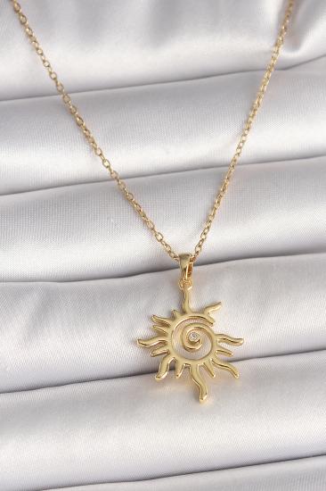 Erb 316L Çelik Gold Renk Zincir Zirkon Taş Detaylı Güneş Model Kadın Kolye