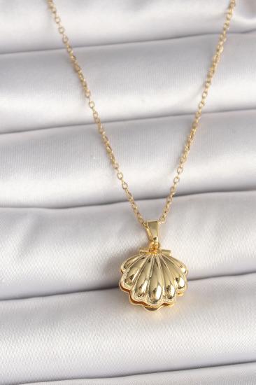 Erb 316L Çelik Gold Renk Zincir Açılır İncili Midye Model Kadın Kolye