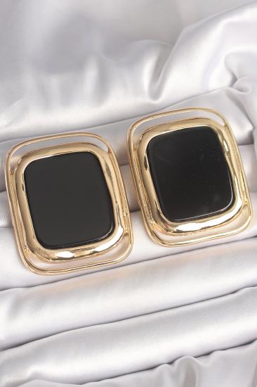 Erb Pirinç Gold Renk Siyah Mineli Kare Model Kadın Küpe