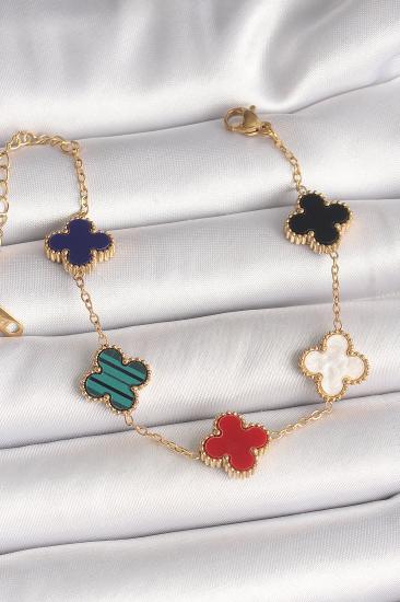 Erb 316L Çelik Gold Renk Mix Renkli Yonca Model Kadın Bileklik
