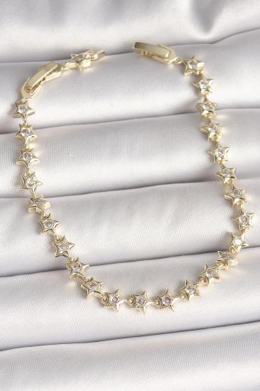 Erb Pirinç Gold Renk Zirkon Taşlı Yıldız Model VIP Seri Kadın Bileklik