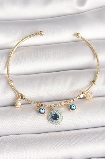 Erb Pirinç Gold Renk Zirkon Taşlı Nazar Boncuk Detay Charm Kadın Bileklik