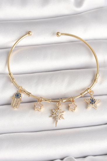 Erb Pirinç Gold Renk Sallantı Zirkon Taşlı Kutup Yıldız Model Charm Model Kadın Bileklik
