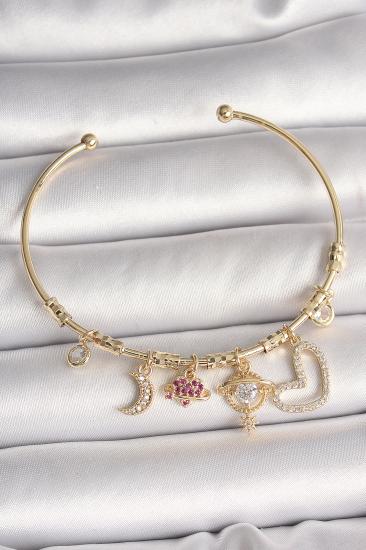 Erb Pirinç Gold Renk Zirkon Taşlı Sallantı Gezegen Model Yıldız Detay Charm Kadın Bileklik