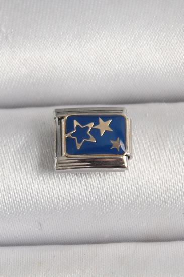 Erb 316L Çelik Gümüş Renk Mavi Gold Yıldız İşlemeli Nomination Charm
