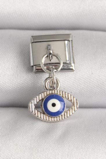 Erb 316L Çelik Gümüş Renk Nazar Boncuk Detaylı Göz Model Nomination Charm
