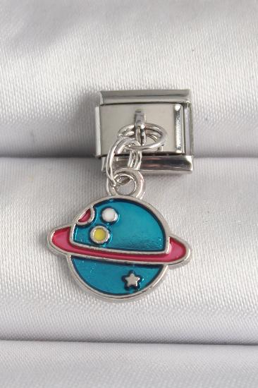 Erb 316L Çelik Gümüş Renk Mavi Satürn Model Nomination Charm