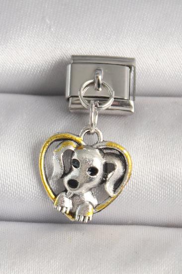 Erb 316L Çelik Gümüş Renk Sarı Kalp Köpek Model Nomination Charm