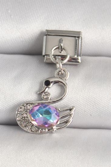 Erb 316L Çelik Gümüş Renk Zirkon Taşlı Kuğu Model Nomination Charm