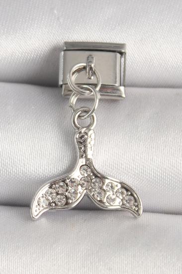 Erb 316L Çelik Gümüş Renk Zirkon Taşlı Balık Kuyruğu Model Nomination Charm