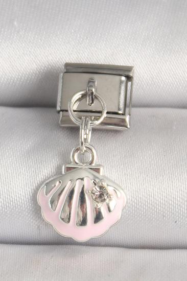 Erb 316L Çelik Gümüş Renk Pembe Deniz Kabuğu Model Zirkon Taş Detay Nomination Charm