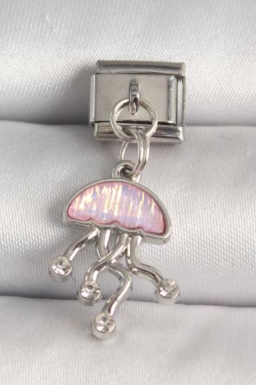 Erb 316L Çelik Gümüş Renk Pembe Mineli Deniz Anası Model Zirkon Taş Detaylı Nomination Charm