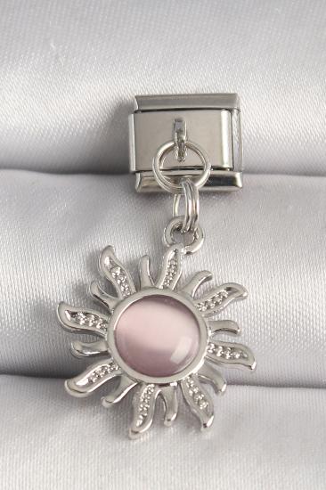 Erb 316L Çelik Gümüş Renk Pembe Mineli Güneş Model Nomination Charm