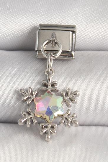 Erb 316L Çelik Gümüş Renk Hologram Mineli Kar Tanesi Model Nomination Charm