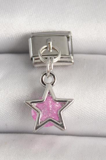 Erb 316L Çelik Gümüş Renk Pembe Zirkon Taşlı Yıldız Model Nomination Charm