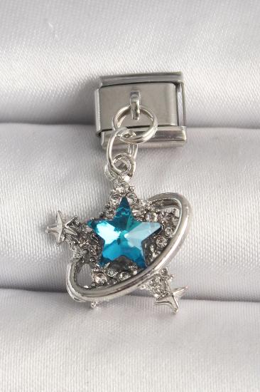 Erb 316L Çelik Gümüş Renk Mavi Zirkon Taşlı Yıldız Model Nomination Charm