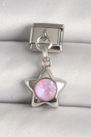 Erb 316L Çelik Gümüş Renk Pembe Zirkon Taşlı Yıldız Model Nomination Charm