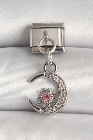 Erb 316L Çelik Gümüş Renk Zirkon Taşlı Hilal Model Nomination Charm
