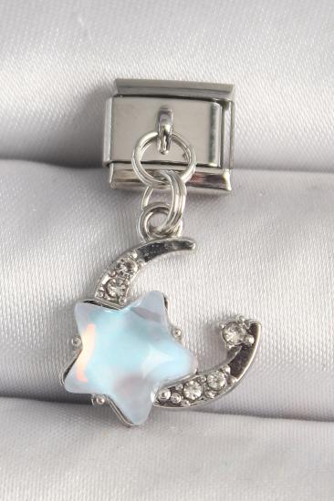 Erb 316L Çelik Gümüş Renk Zirkon Taşlı Mavi Mineli Yıldız Model Nomination Charm