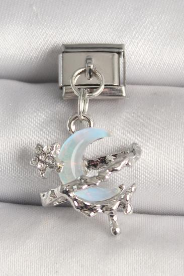 Erb 316L Çelik Gümüş Renk Mavi Mineli Hilal Model Nomination Charm