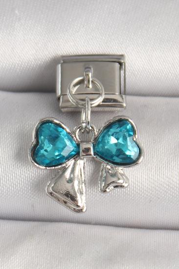 Erb 316L Çelik Gümüş Renk Mavi Zirkon Taşlı Fiyonk Model Nomination Charm