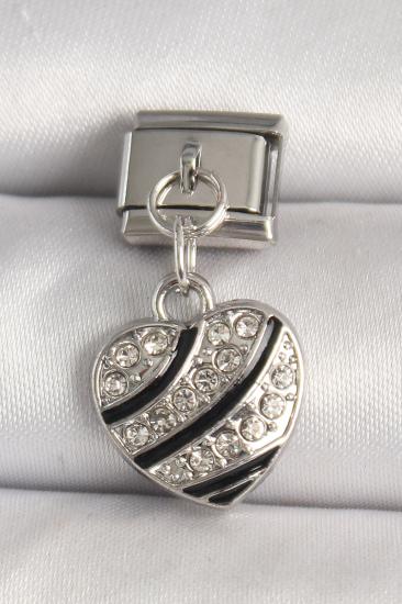 Erb 316L Çelik Gümüş Renk Zirkon Taşlı Kalp Model Nomination Charm