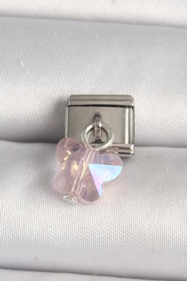 Erb 316L Çelik Gümüş Renk Pembe Zirkon Taşlı Kelebek Model Nomination Charm