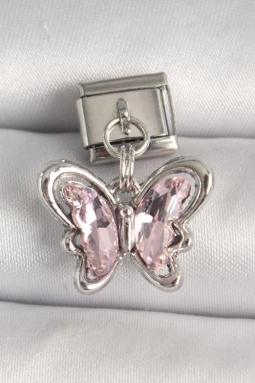 Erb 316L Çelik Gümüş Renk Pembe Zirkon Taşlı Kelebek Model Nomination Charm