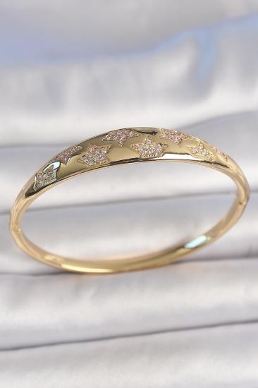 Erb Pirinç Gold Renk Zirkon Taşlı Yıldız İşlemeli Kadın Kelepçe