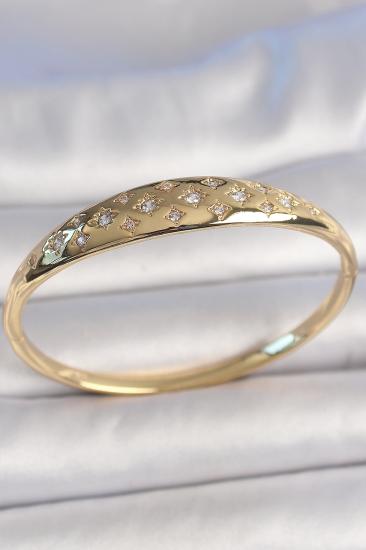 Erb Pirinç Gold Renk Zirkon Taşlı Yıldız İşlemeli Kadın Kelepçe