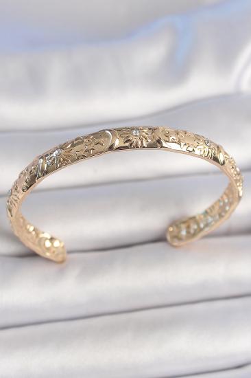 Erb Pirinç Gold Renk İşlemeli Hilal Yıldız İşlemeli Model Zirkon Taş Detaylı Kadın Kelepçe
