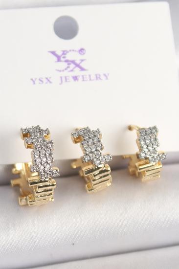 Erb Pirinç Gold Renk Zirkon Taşlı Dorika Model 3\\'Lü Kadın Kombin Küpe