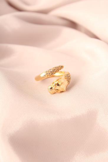 Erb Gold Renk Metal Zirkon Taşlı Kaplan Model Ayarlanabilir Kadın Yüzük