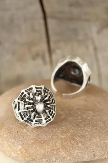Erb Eskitme Gümüş Renk Örümcek Figürlü Erkek Ayarlamalı Yüzük