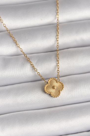 Erb 316L Çelik Gold Renk İşleme Detaylı Yonca Model Kadın Kolye