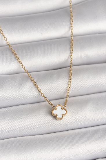 Erb 316L Çelik Gold Renk Beyaz Yonca Model Kadın Kolye