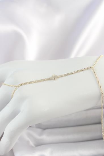 Erb Pirinç Gold Renk Su Yolu Zirkon Taşlı Yonca Model Kadın Şahmeran