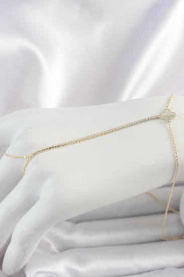 Erb Pirinç Gold Renk Su Yolu Zirkon Taşlı Yonca Model Kadın Şahmeran
