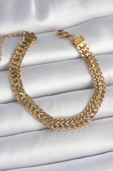 Erb 316L Çelik Gold Renk Hasır Zincir Model Kadın Bileklik