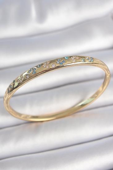 Erb Pirinç Gold Renk Mavi Zirkon Taşlı Kelebek İşlemeli Kadın Kelepçe