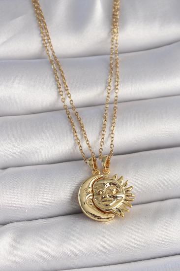 Erb 316L Çelik Gold Renk Ay Güneş Model Arkadaşlık Kadın Kolye