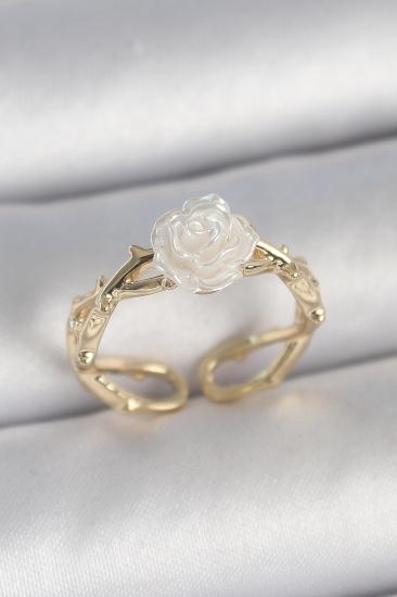 Erb Pirinç Gold Renk Beyaz Gül Model Ayarlanabilir Kadın Yüzük