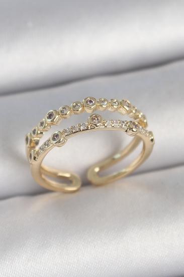 Erb Pirinç Gold Renk 2\\'Li Sıralı Zirkon Taşlı Ayarlanabilir Model Kadın Yüzük