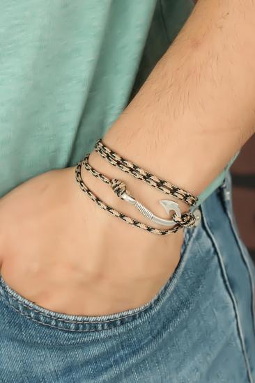 Erb Krem Renk Çizgi Desenli Metal Kancalı Erkek Bileklik