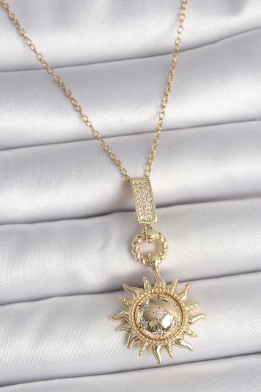 Erb 316L Çelik Gold Renk Zirkon Taşlı Sallantı Güneş Model Kadın Kolye