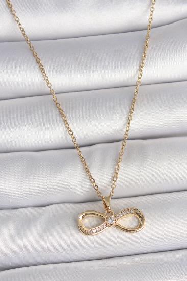 Erb 316L Çelik Gold Renk Zincir Zirkon Taşlı Sonsuzluk Model Kadın Kolye