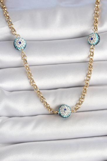 Erb 316L Çelik Gold Renk Zirkon Taşlı Nazar Boncuk Model Kadın Kolye