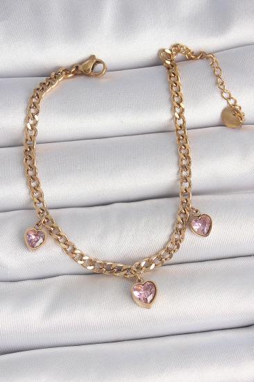Erb 316L Çelik Gold Renk Zincir Sallantı Pembe Zirkon Taşlı Kalp Model Kadın Bileklik
